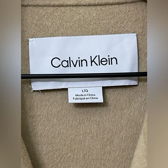 Calvin Klein Tan Wool Blend Mid Trench Coat Size Large